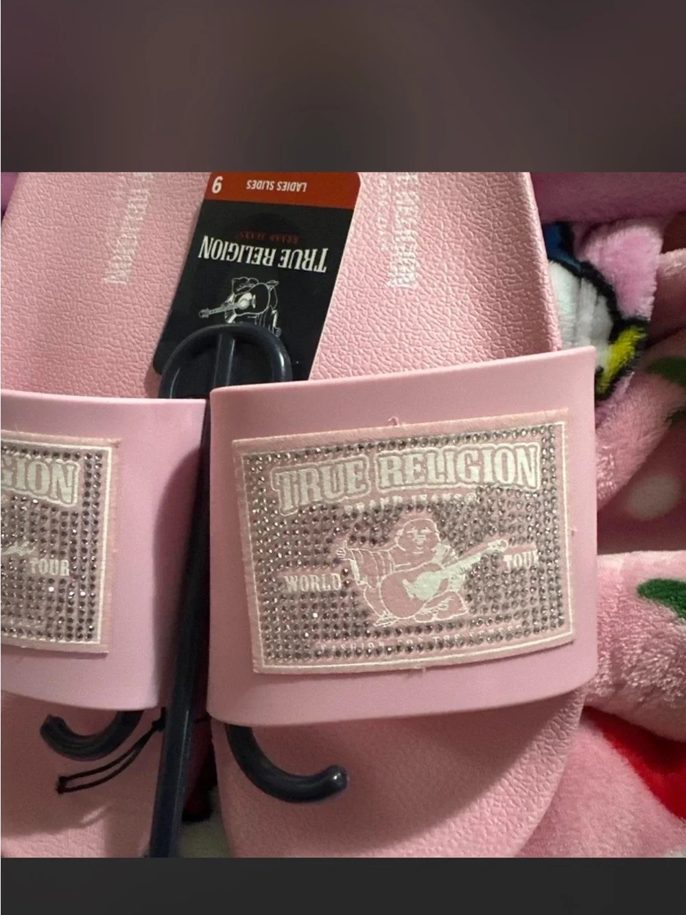True Religion Pink Logo Slide Sandals for Women